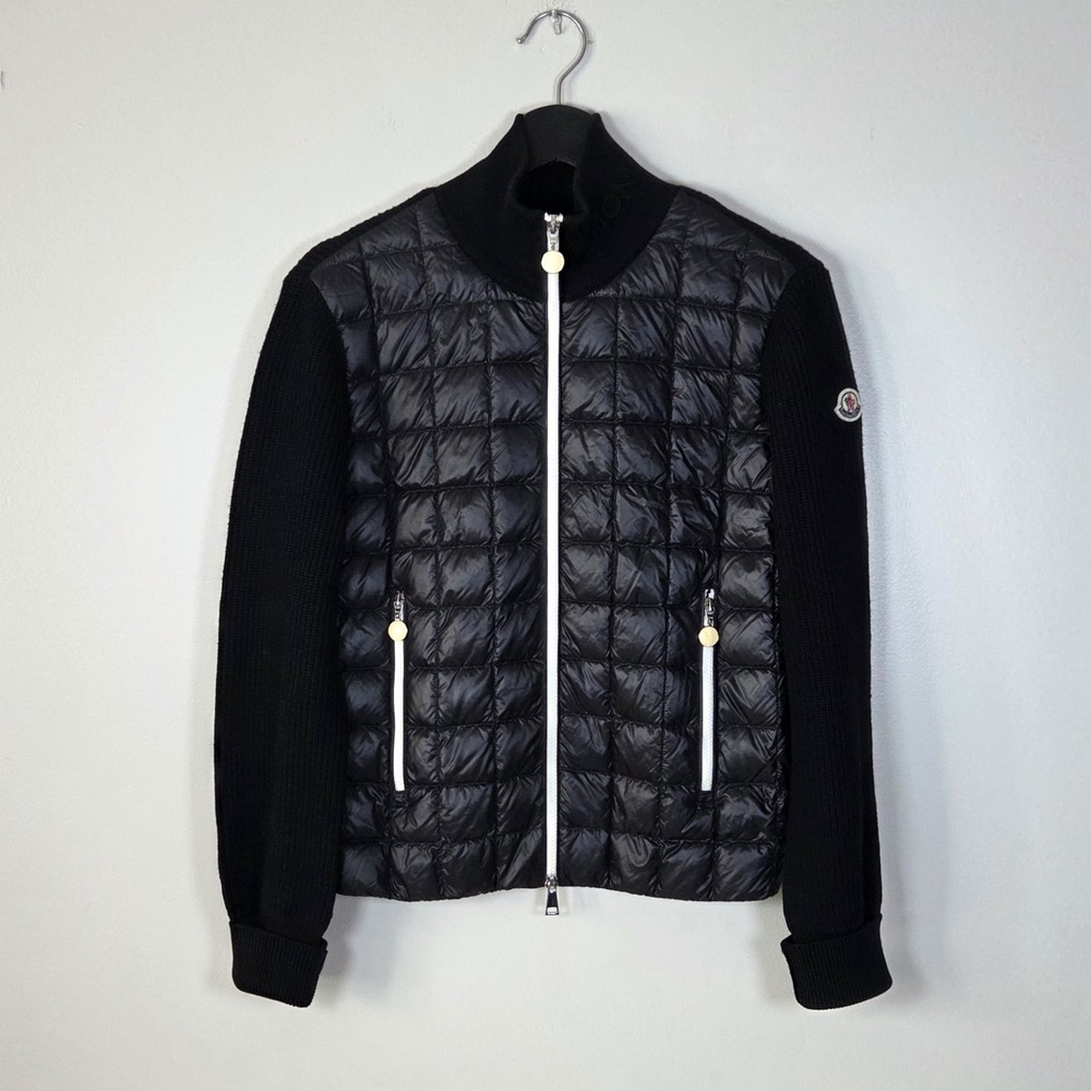 Moncler Womens Cardigan Tricot 999 Black Hybrid Down & Wool Jacket Size Small